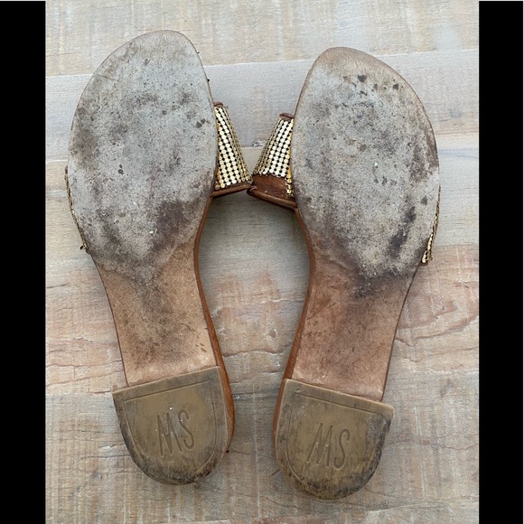 Stuart Weitzman gold sequins leather slides sandal shoes - Picture 9 of 11